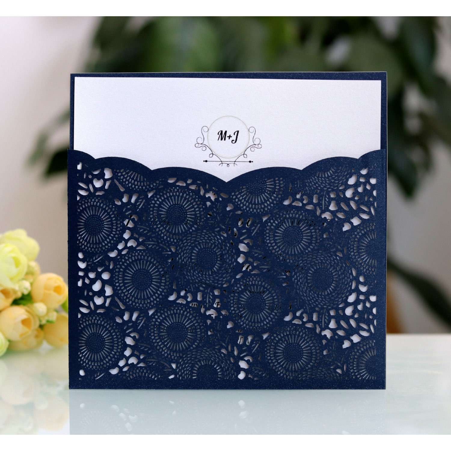 Pocket Invitation Wedding Invites Reception Card Laser Cut Paper 